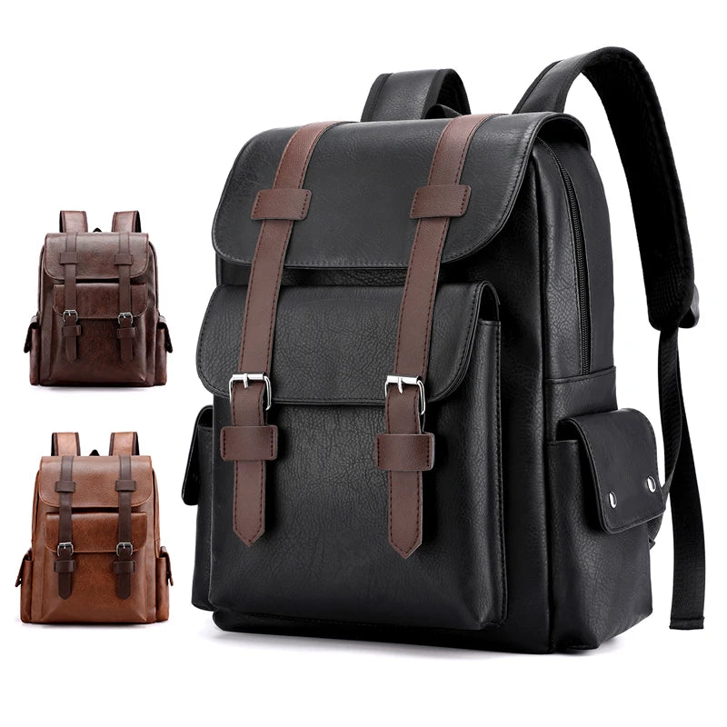 Herren Rucksack aus PU-Leder | Großer Laptop- & Freizeitrucksack im Vintage-Stil