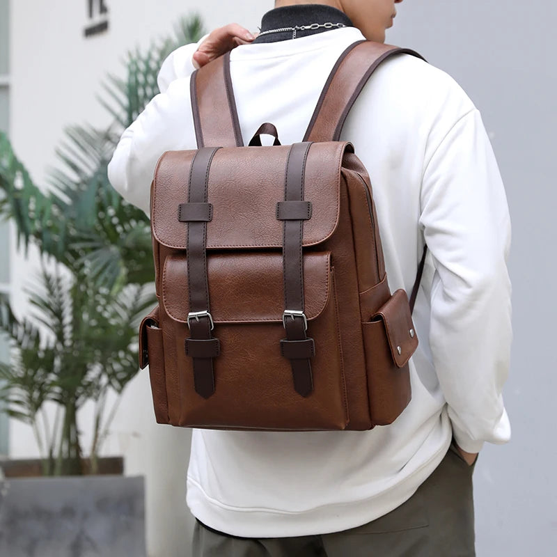 Herren Rucksack aus PU-Leder | Großer Laptop- & Freizeitrucksack im Vintage-Stil
