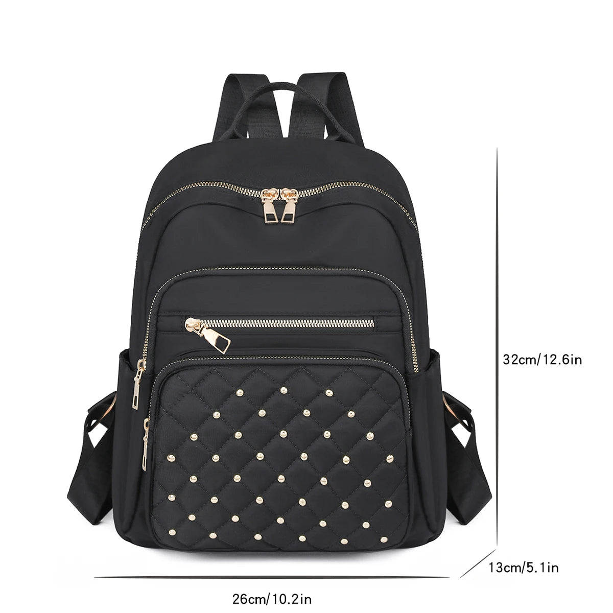 Damen Rucksack aus leichtem Nylon | Gestepptes Design mit Rautennieten & großem Stauraum