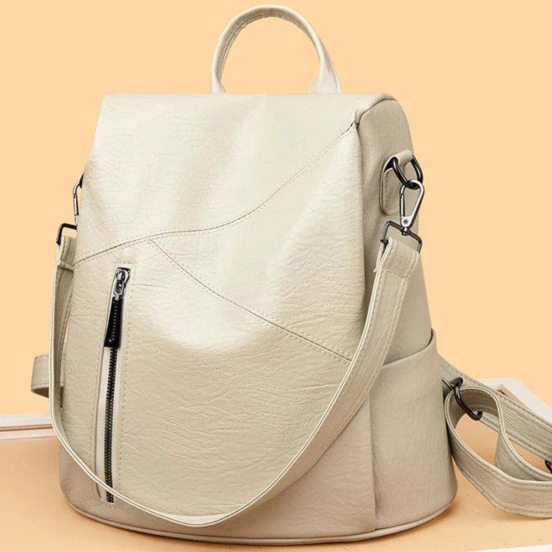 Eleganter Damen Rucksack aus weichem PU Leder | Anti-Diebstahl-Design & Schultertasche in einem | Stylischer Alltags- & Reisebegleiter