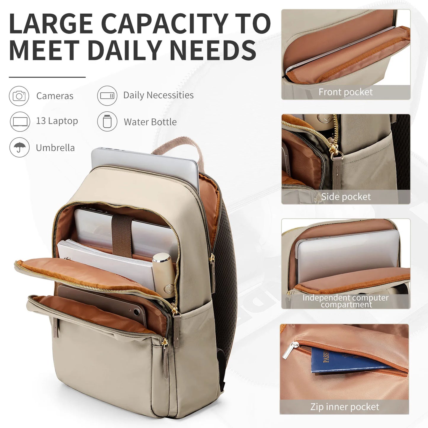 Damen Business Rucksack – eleganter Laptop-Rucksack mit großem Stauraum, wasserabweisend & leicht für Büro, Reisen und Schule