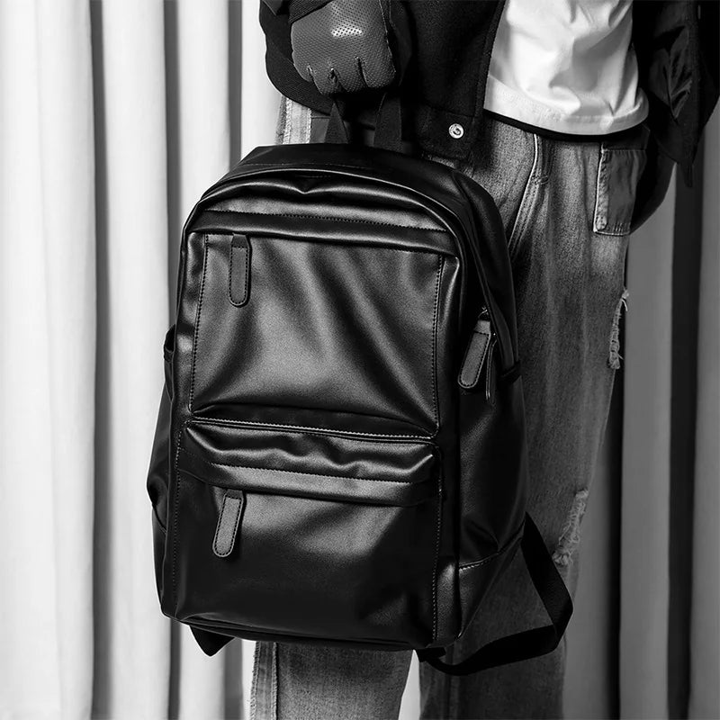 Herren Rucksack aus PU-Leder | Moderner Laptop-Rucksack mit wasserabweisendem Design