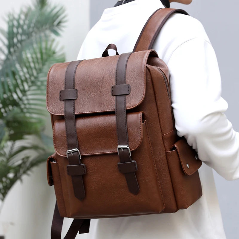 Herren Rucksack aus PU-Leder | Großer Laptop- & Freizeitrucksack im Vintage-Stil