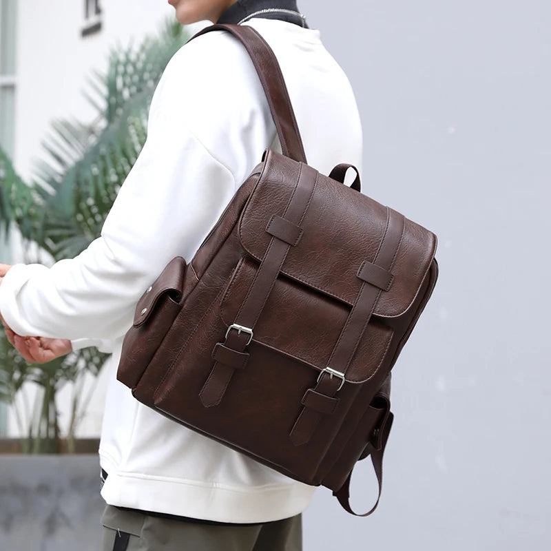 Herren Rucksack aus PU-Leder | Großer Laptop- & Freizeitrucksack im Vintage-Stil
