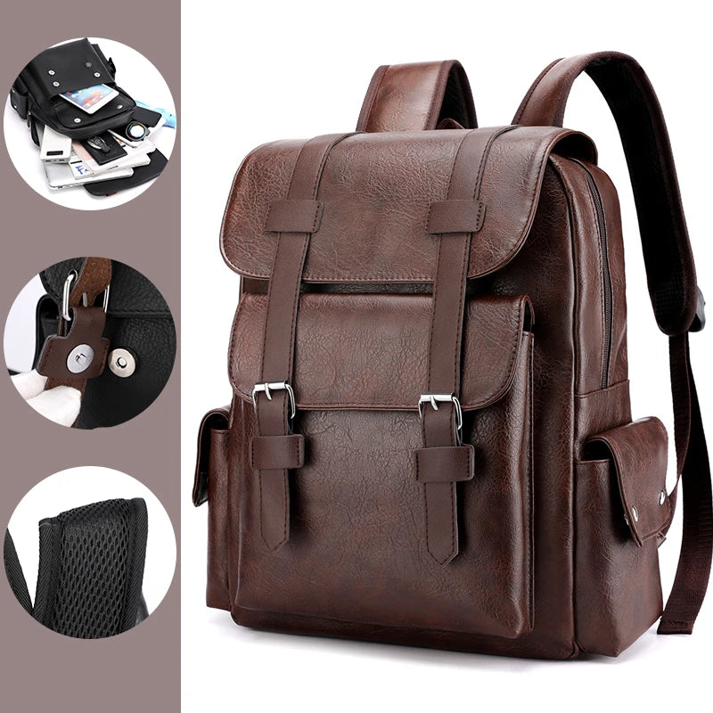 Herren Rucksack aus PU-Leder | Großer Laptop- & Freizeitrucksack im Vintage-Stil