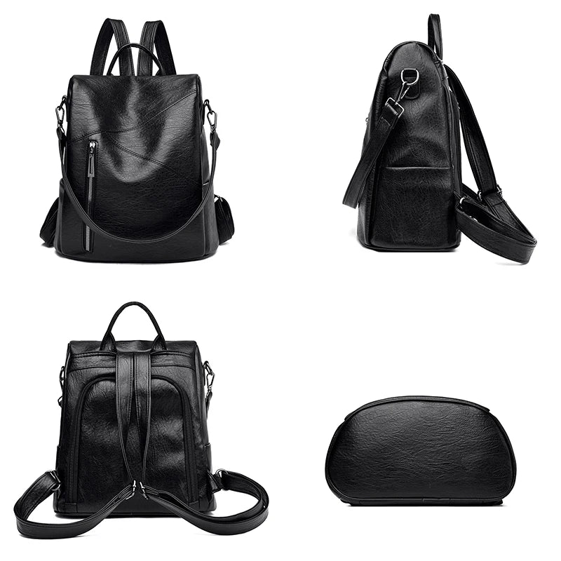Eleganter Damen Rucksack aus weichem PU Leder | Anti-Diebstahl-Design & Schultertasche in einem | Stylischer Alltags- & Reisebegleiter