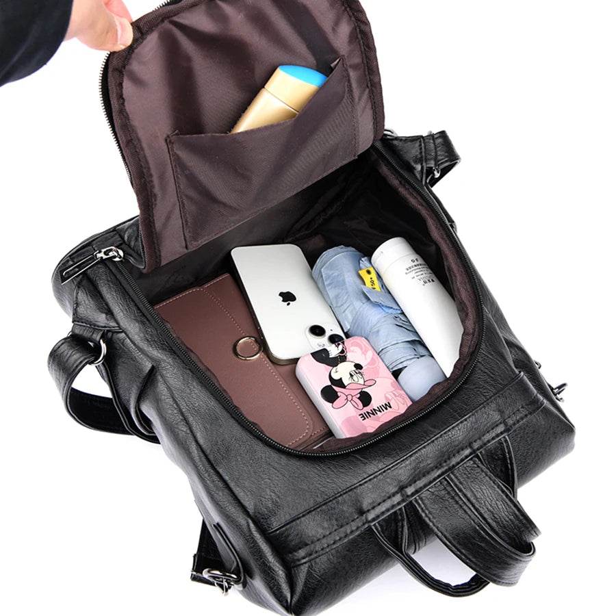 Eleganter Damen Rucksack aus weichem PU Leder | Anti-Diebstahl-Design & Schultertasche in einem | Stylischer Alltags- & Reisebegleiter