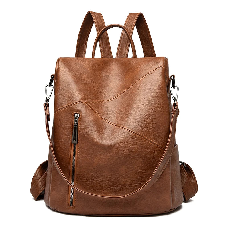 Eleganter Damen Rucksack aus weichem PU Leder | Anti-Diebstahl-Design & Schultertasche in einem | Stylischer Alltags- & Reisebegleiter