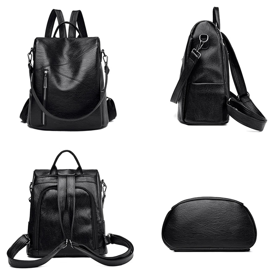 Eleganter Damen Rucksack aus weichem PU Leder | Anti-Diebstahl-Design & Schultertasche in einem | Stylischer Alltags- & Reisebegleiter
