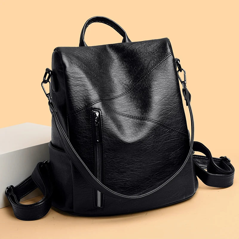 Eleganter Damen Rucksack aus weichem PU Leder | Anti-Diebstahl-Design & Schultertasche in einem | Stylischer Alltags- & Reisebegleiter