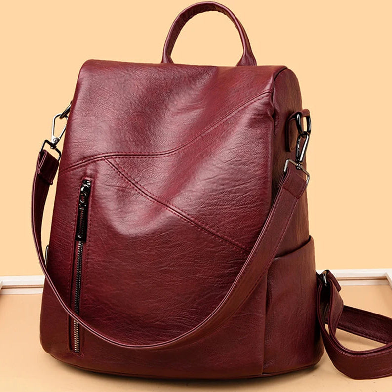 Eleganter Damen Rucksack aus weichem PU Leder | Anti-Diebstahl-Design & Schultertasche in einem | Stylischer Alltags- & Reisebegleiter